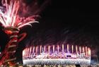 Fireworks going off at the end of the closing ceremony.